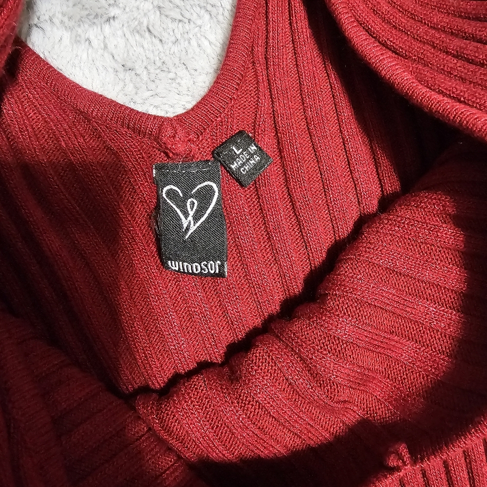Windsor Deep Red Ribbed Knit Dress - Picture 2 of 5